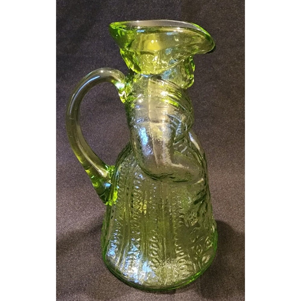 Kanawha Art Glass Colonial Lady Woman Lime Green Presse Glass Toby Syrup… - Picture 4 of 7